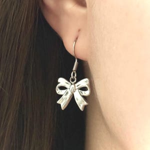 Silver Bow Earrings Dainty Jewelry Women Gift for Daughter Dangle Earrings Ribbon Silver Jewelry Coquette Aesthetic Stainless Steel Earrings