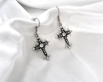 The Vintage Fleur gothic cross earrings earrings, dangle grunge jewelry, y2k grunge cross pendant personalized gift