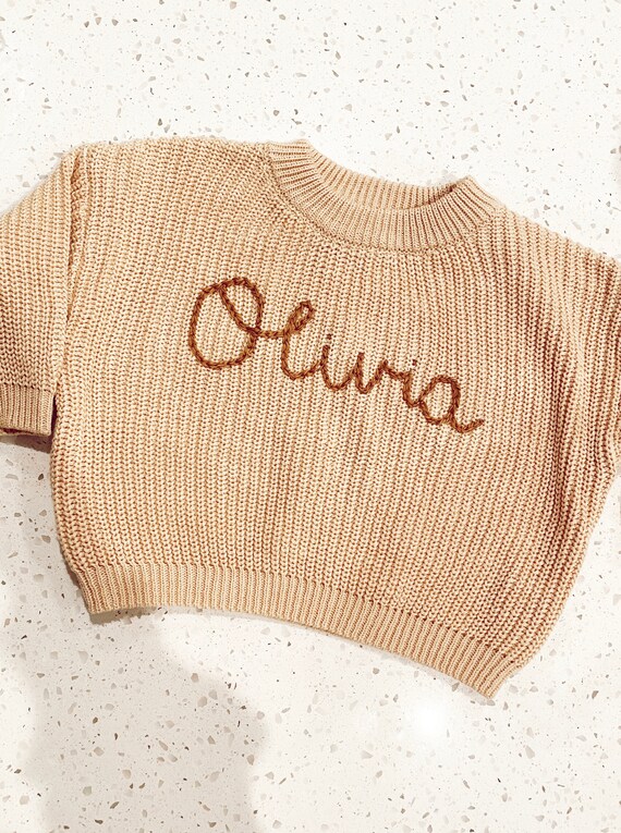 Embroidered Baby Name Knit Sweater Etsy