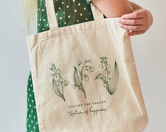Birth Month Flower Tote Bag - 14x16 Inch Canvas Bag, Personalized Bridesmaid Gift, Mother's Day Present - View #7