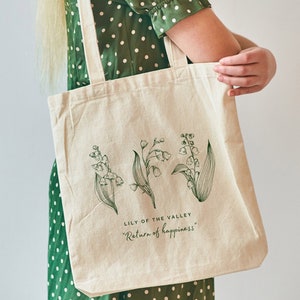 May Birth Flower Lily Of The Valley Tote Bag, May Birthday Gift, Personalised Gift, Floral Tote Bag, Lily of the Valley Gift