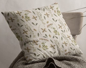 Botanical Floral Print Pillow Cover: Cottage Chic Decor