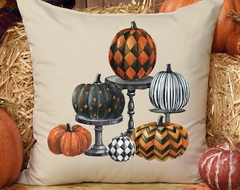 Cuscino di zucca di Halloween ad acquerello, zucche a pois, decorazioni autunnali per la fattoria, cuscino autunnale vintage, decorazioni di Halloween, decorazioni del Ringraziamento