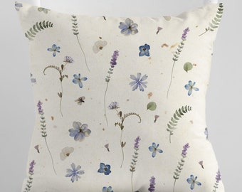 Watercolor Wildflower Pillow Cover: Pressed Botanical Design