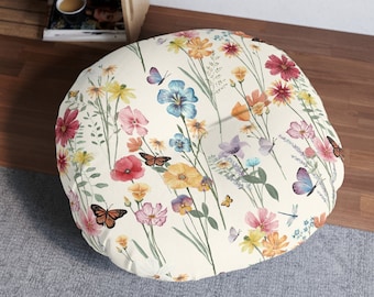 Wildflower Tufted Floor Pillow, Floral Floor Cushion, Polyester Filled