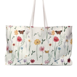 Floral Weekend Bag, Flowers tote bag, Large Tote Bag, Floral Tote Bag, Summer Tote Bag, Weekender Bag Women, Weekend Bag, Gift for Her
