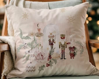 Watercolor Nutcracker Pillow, Pink Christmas Pillow, Christmas Throw Pillow, Holiday Pillow, Christmas Pillow Cover, Nutcracker decor