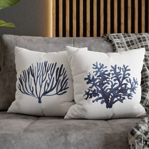 Navy Coral Pillow Etsy
