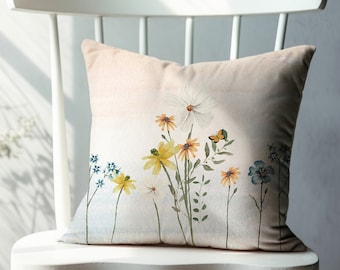 Set Di 4 Federe Per Cuscino 45x45 Cm | Fiori A Acquerello Primaverili Con Citazioni | Lino Poliestere