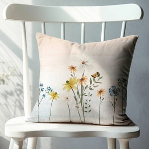 Watercolor Wildflowers Spring Pillow Cover, Wildflowers and Butterflies Flower Pillowcase, Farmhouse Decorative Throw Pillow, Spring Decor