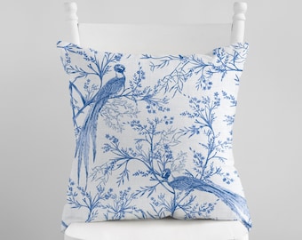 Blue Chinoiserie Pillow Cover: Floral Oriental Garden Design