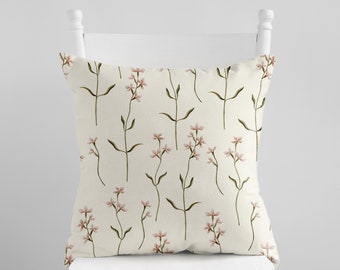 Watercolor Pink Wildflower Pillow Cover: Neutral Spring Cushion