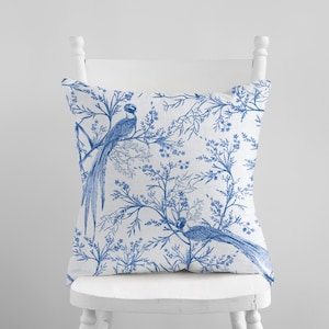 Blue Chinoiserie Pillow Cover, Blue Floral pillow, Spring Floral Pillows, Chinoiserie Pillow, Oriental Pillow, Summer Pillows, Blue Pillow