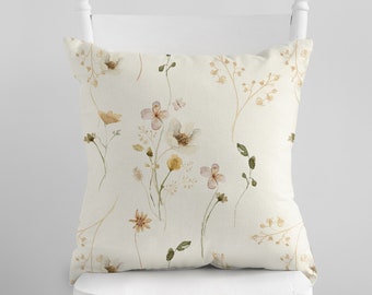 Watercolor Wildflower Pillow Cover: Botanical Spring Decor