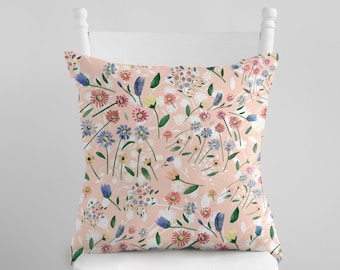 Watercolor Wildflower Pillow Cover: Spring Floral Throw Pillow