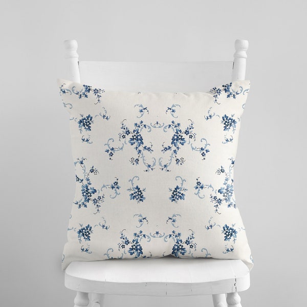 Blue Floral Pillow Cover, Country Floral Pillow, Vintage Style Floral Pillow Cover, Vintage Floral Pillow, Shabby Chic pillow