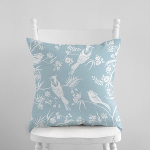 Birds and Flowers in Vintage Style Pillow Cover, Blue Bird Pillow, Chinoiserie Pillow, Chinoiserie Spring Pillow Cover, Floral throw pillow