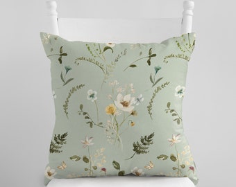 Watercolor Wildflower Pillow Cover: Botanical Herb Garden