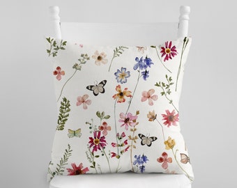 Watercolor Wildflower Pillow Cover: Spring Floral Throw Cushion