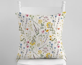 Watercolor Wildflowers Pillow Cover: Farmhouse Spring Summer Decor
