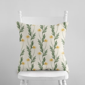 Watercolor Daisy Wildflower Pillow Cover, Spring pillow covers, Yellow Floral Pillow, Daisy Pillow, Floral Pillow, Farmhouse Cushion Cover