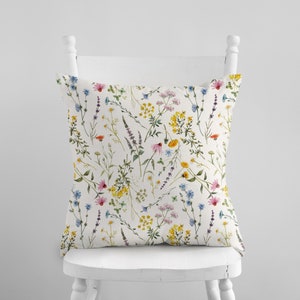 Wildflowers Pillow Covers, Watercolor Spring Summer Pillow Cover, Colorful Flower Pillowcase, Farmhouse Throw Pillow, Spring Home Decor image 1