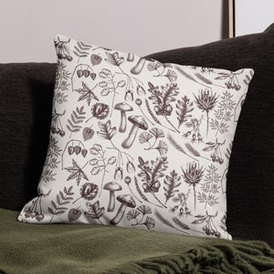 Black Mushroom Pillow, Aesthetic Fall Pillow Cover, Autumn Cottagecore Pillows, Farmhouse Decorative Pillow, Fall Cushion, Home Decor