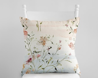 Watercolor Wildflowers Spring Pillow Cover, Watercolor Flowers Pillowcase, Botanical Pillow, Nursery Spring Summer Cushion, Home Decor