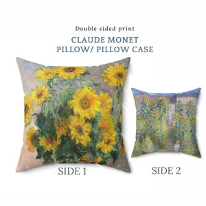 Ramo de girasoles Claude Monet funda de almohada, funda de almohada de tiro de pintura de Claude Monet, funda de cojín de girasol, almohada lumbar