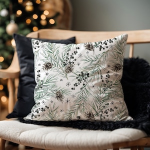 Green Winter Pine Botanical Pillow Cover, Christmas Pillow Cover, Green Pine Pillow Cover, Winter Decor, Winter Pillow, Farmhouse Pillow