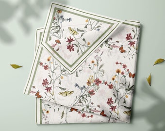 Wildflower Silk Scarf: Botanical Print Habotai or Chiffon Square Scarf