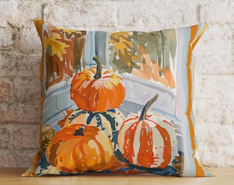 Aquarell Kürbis Kissenbezug, Innen- und Außenkissen, Bauernhaus Thanksgiving Dekor