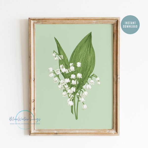 Vintage Lily of The Valley Print, Botanical Art Print, Lily of the Valley Wall Art, Vintage Botanical Wall Print, Instant Download