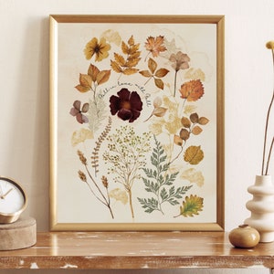 Impressão física de flor de outono, impressão de arte de flores, pôster botânico, impressão de outono de folhas caindo, impressão de arte de fazenda botânica, pôster impresso