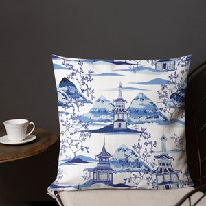 Chinoiserie Pillow Cover, Blue Chinoiserie Pillow Covers, Blue and White Pillow Blue Pagoda Pillow, Lumbar Pillow, White Blue Throw Pillow
