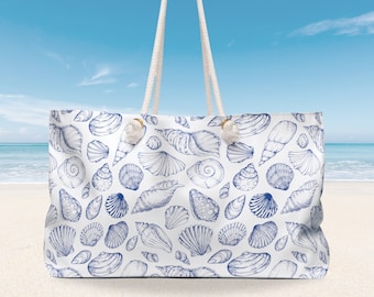 Blau Muschel Print Tragetasche: Große Strandtasche