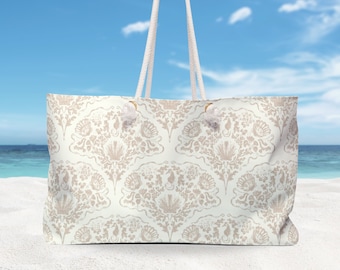 Muschel Textur Strand Tragetasche, neutrale Küsten Weekender Tasche