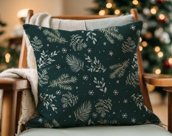 Green Winter Pine Botanical Pillow Cover, Christmas Pillow Cover, Green Pine Pillow Cover, Winter Decor, Winter Pillow, Farmhouse Pillow