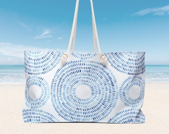 Blue Pattern Large Beach Tote Bag: Summer Accesories