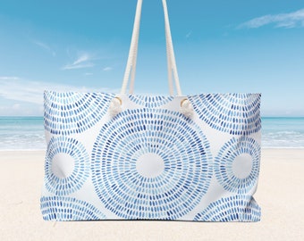 Blue and White Large Beach Bag, Summer Bag, Blue Tote Bag, Weekender Bag Women, Large Tote Bag, Blue Pattern Bag, Blue Summer Beach Bag