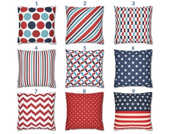 Patriotic Pillow Cover: Red White Blue, 4th of July Decor