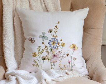 Watercolor Wildflower Pillow Cover: Spring Floral Throw Pillow
