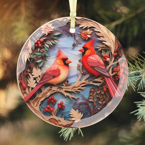 3D Rot Kardinal Glasverzierung, Weihnachtsschmuck Kardinal, Waldverzierung, Glasverzierung, Weihnachtsverzierung