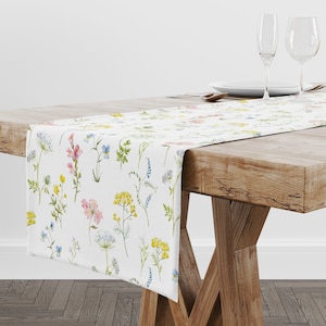 Watercolor Spring Floral Table Runner, Wildflowers Table Runner, Spring Summer Flowers Table Runner, Cotton Table Runners, Spring Decor