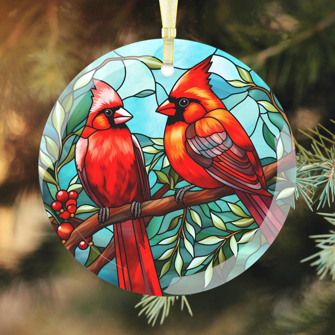 Glass Santa with Cardinal Bird Ornament (Set of 6) main image 1