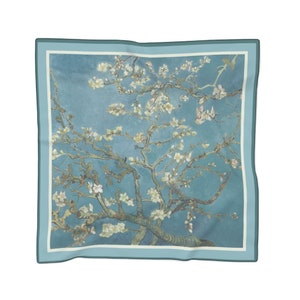 Silk Scarf, Almond Blossom Van Gogh Scarf, 100% Silk Habotai, Blue Floral Scarf, Lightweight Scarf, gift for women