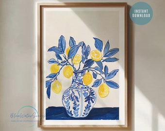 Summer Lemon Poster Print, La Dolce Vita Amalfi Coast lemon printable kitchen, Lemon Tree Wall Art Prints Digital Download Printable Art