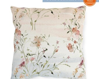 Watercolor Wildflowers Outdoor Pillow: UV & Water Resistant