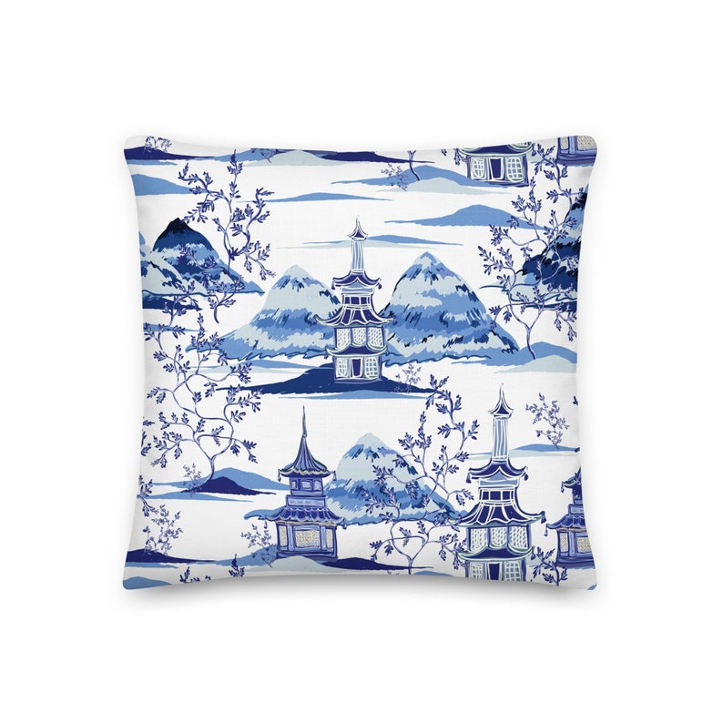 Chinoiserie Pillow Cover Blue Chinoiserie Pillow Covers Blue Etsy