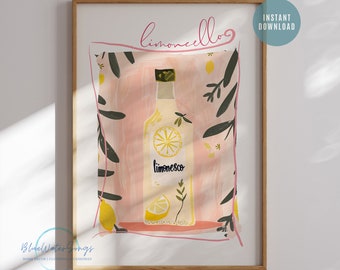 Impresión de limón italiano, Limoncello Italia Impresión de cartel de limón de verano, La Dolce Vita imprimible, Impresiones de arte de pared de árbol de limón Descarga digital